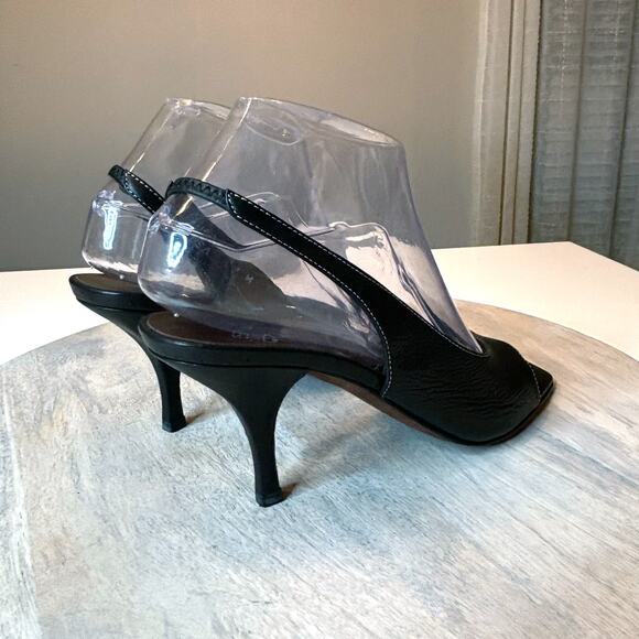 Donald J Pliner Shoes Black Slingback Peep Toe Kitten Heels US Size 7 M Italy - Picture 5 of 12